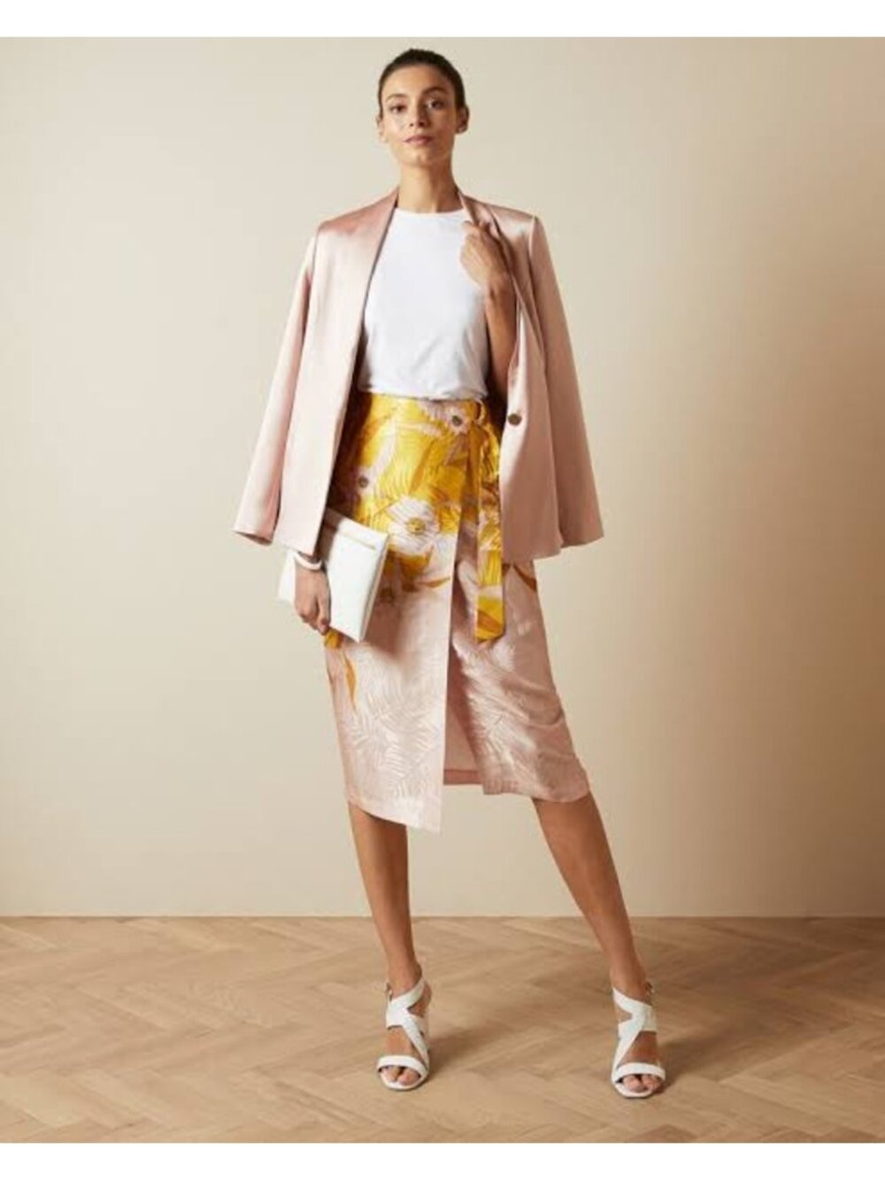 NWT Ted Baker London Hesper yellow pink floral Cabana printed wrap skirt, 4